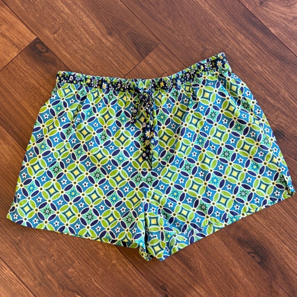 Vera Bradley Womens Cotton Pajama Shorts Green Blue Floral Geometric Print L
